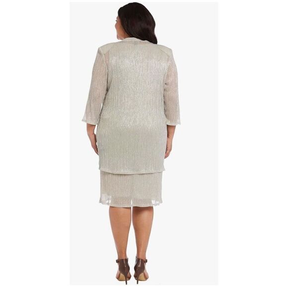 Metallic Sleeveless Shift Dress w/Matching Cardigan Sz 12 by R&M Richards Flowy - Picture 4 of 14